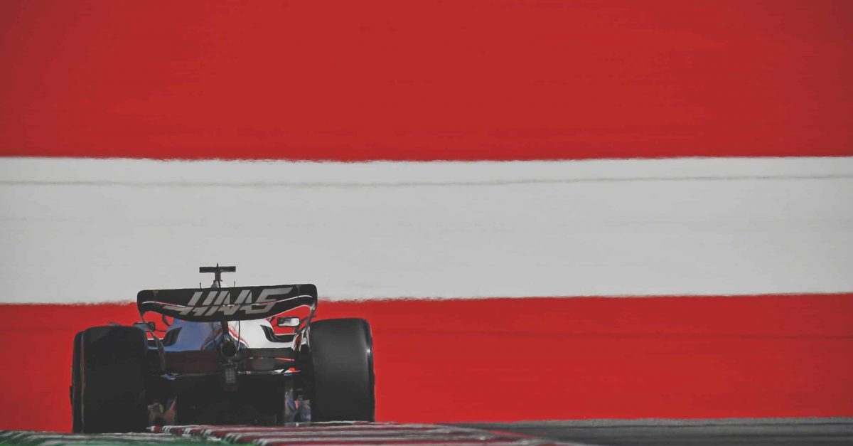 Kevin Magnussen (Haas-Ferrari) seen from behind during practice for the 2022 Austrian Grand Prix at the Red Bull Ring in Spielberg. Photo: Grand Prix Photo