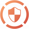 Orange shield in a broken orange circle.