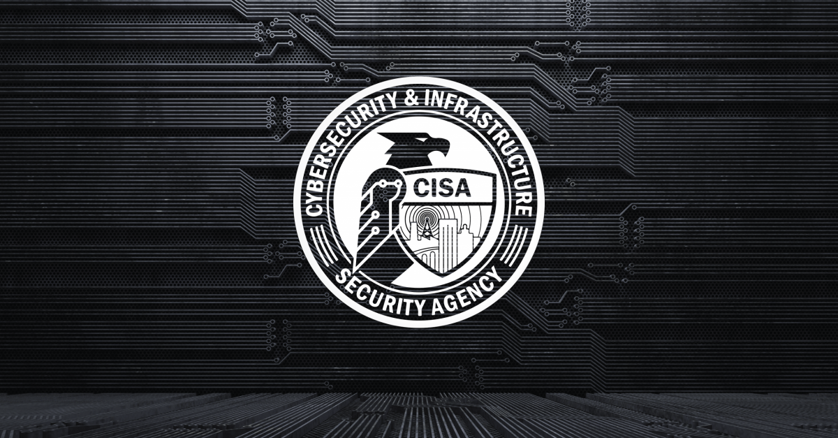 White CISA logo on a black circuit like background.