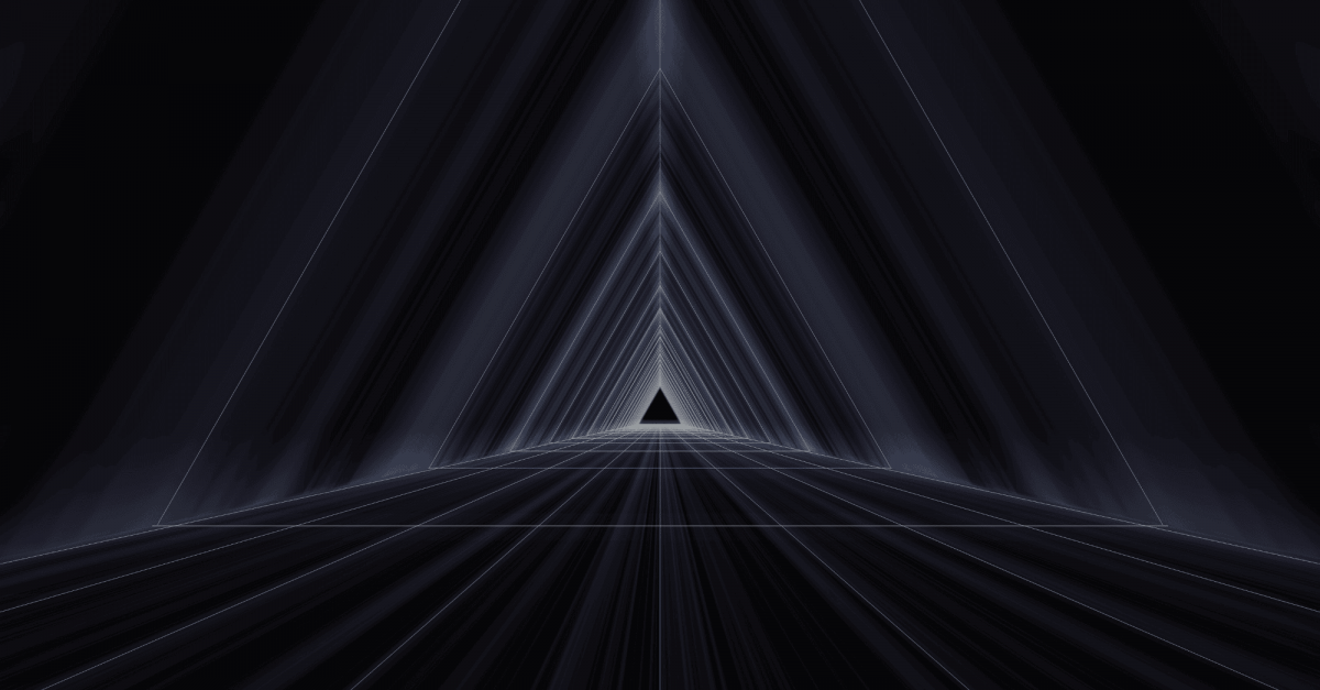 A digital artwork of prisms that make out a pathway tunnel.