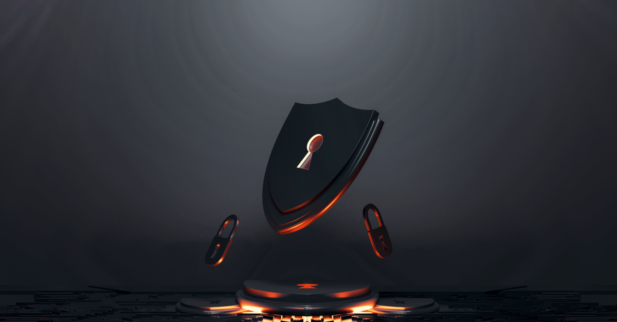 Rendered security graphic of a floating padlock in a shield, Admin By Request Linux release